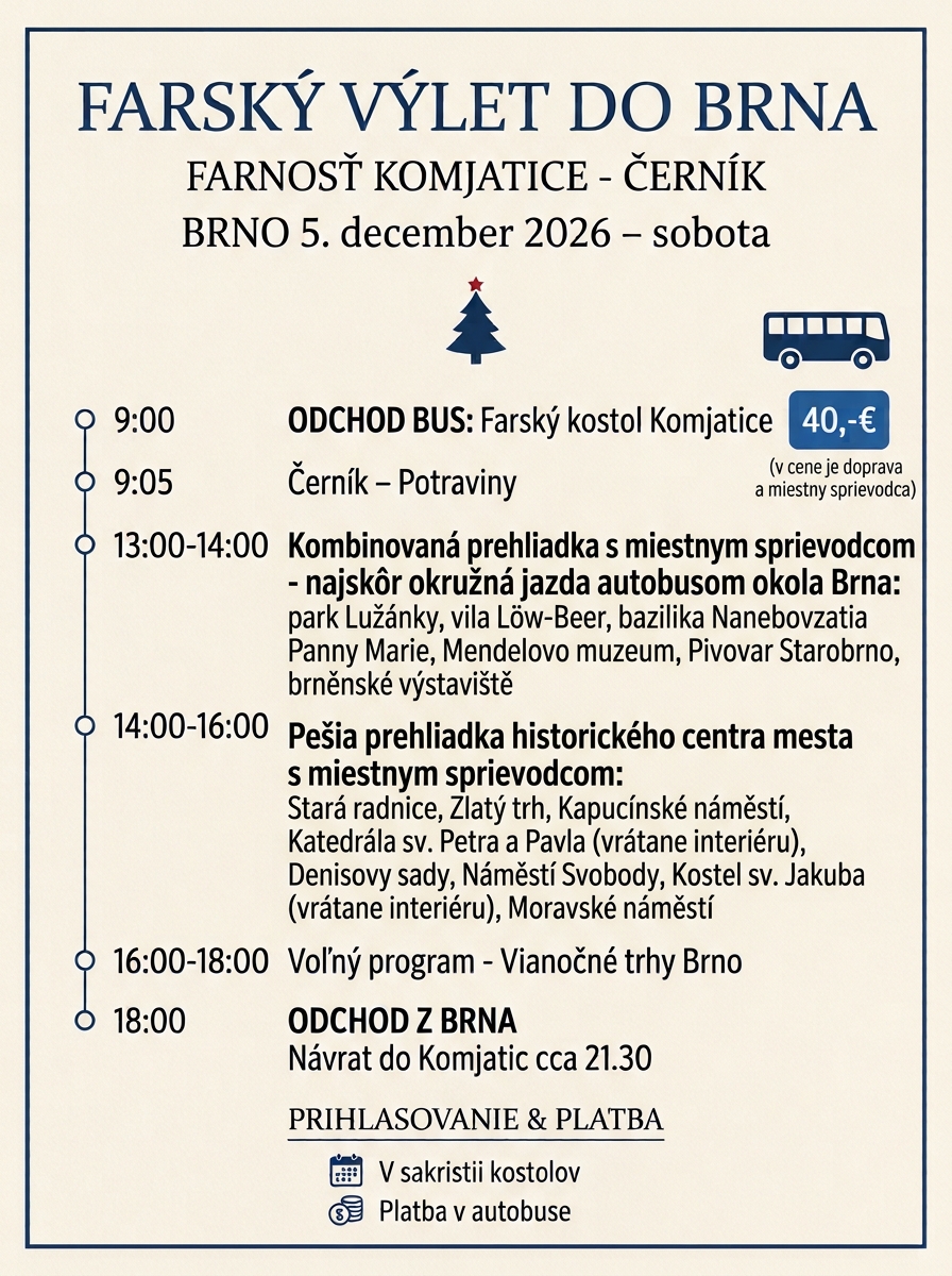 Farský výlet do Brna – 5. decembra 2026